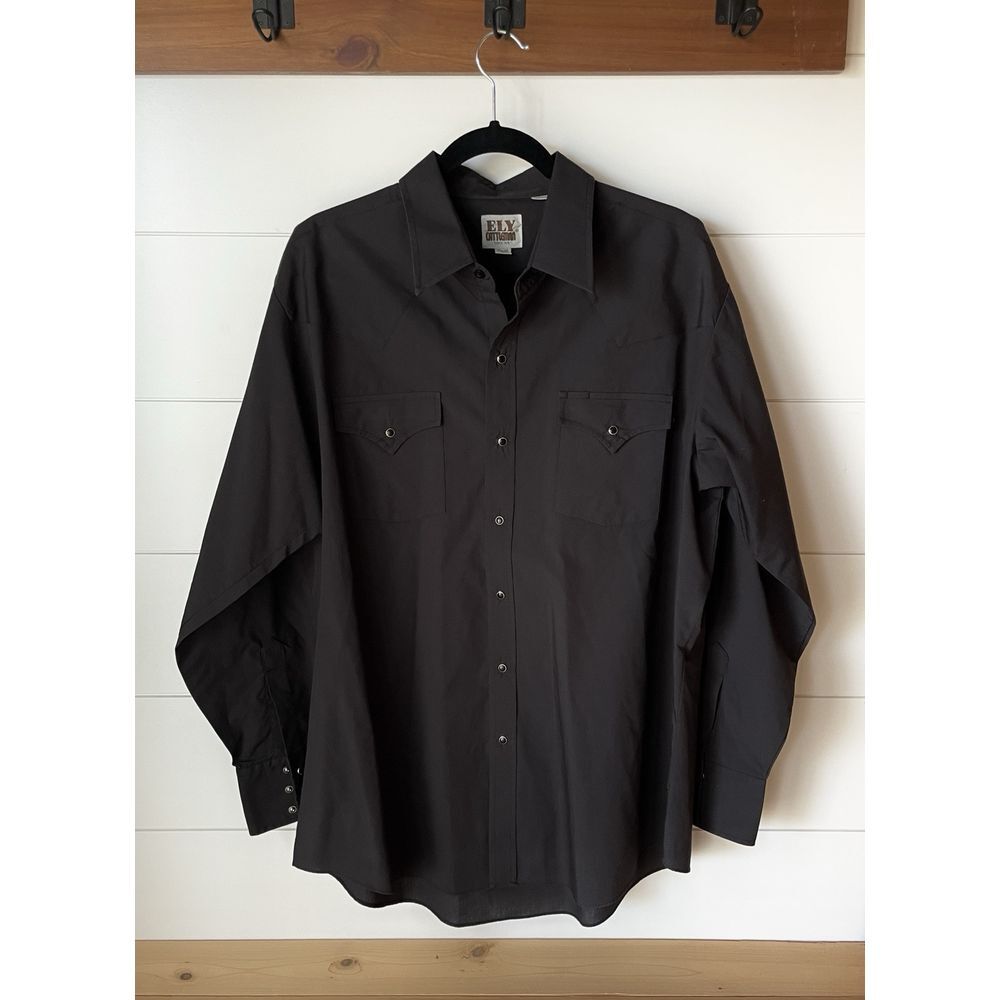 Western Ely Cattleman Shirt Mens XL-17 1/2, 35 Black Long Sleeve Pearl Snap